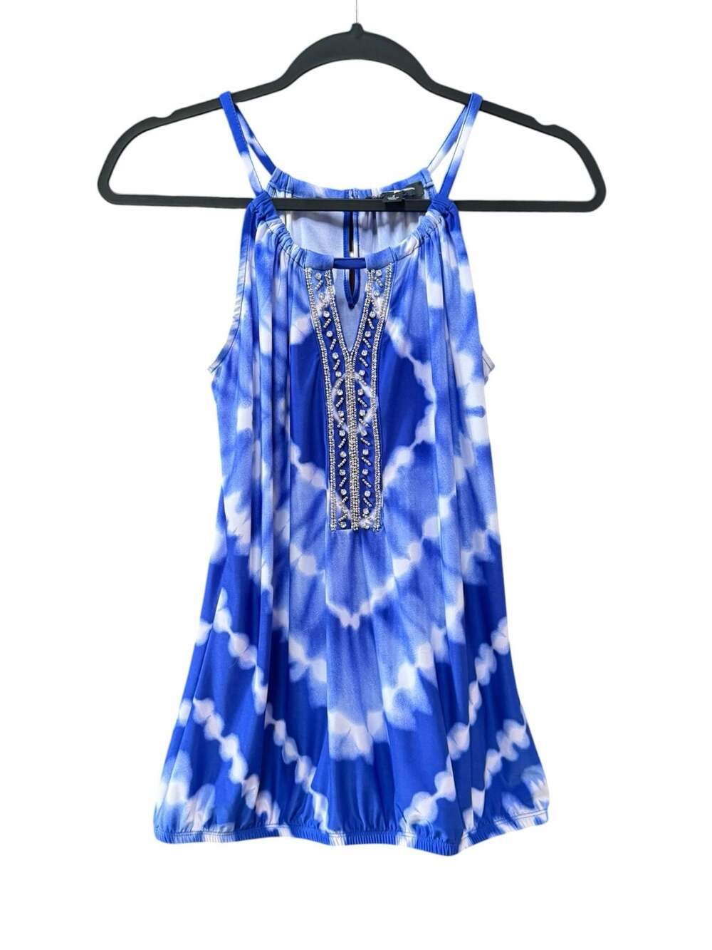 INC International Concepts Women's Tie-Dye Beaded Keyhole Halter Tank Top